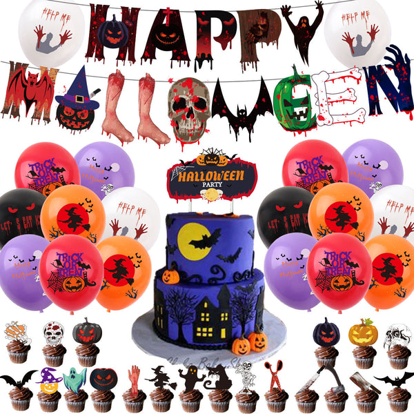 2022 Halloween party cake banner Balloons pumpkin Decorations Halloween Day