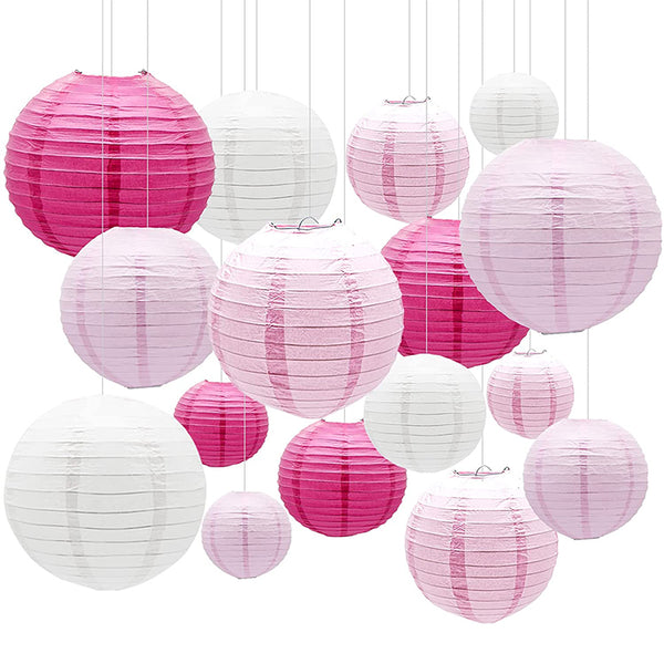 Pink Round Chinese Paper Lanterns Decorative for Wedding Birthday Party Valentine's Day Bridal Shower Girls Baby Shower