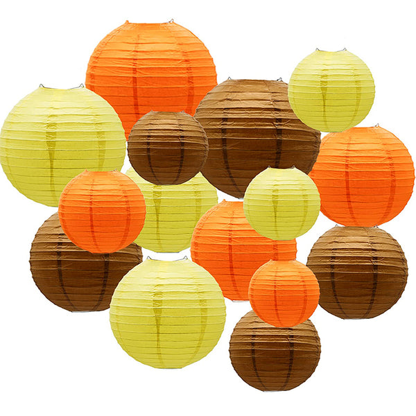 15 PCS Paper Lanterns Party Decorations Orange Brown Thanksgiving Hanging Paper Lanterns for Festival Fall Party Decoration