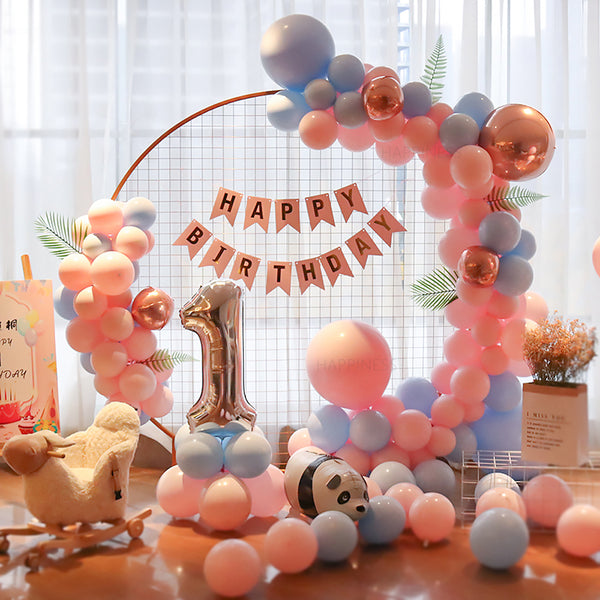 Macaron Balloon Garland Kit Double 5 inch 24 inch 4D Pink Gray Rose Gold Confetti Balloons 16ft Party Balloons